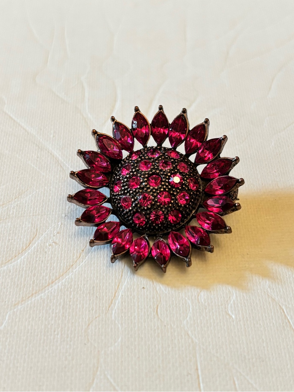Rhinestone Sunburst Brooch - Deep Fuchsia Pink